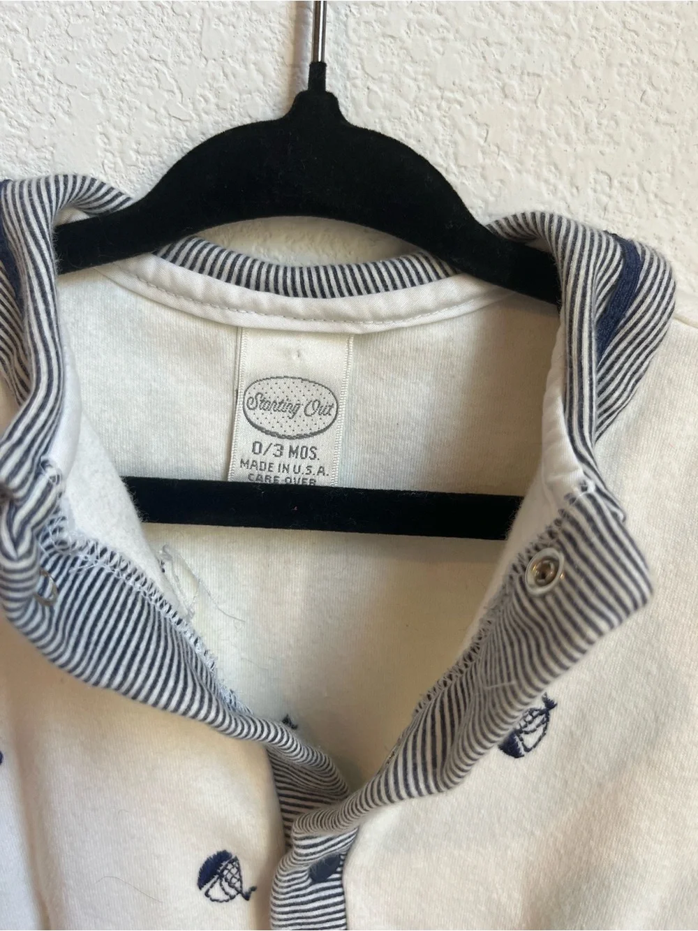 Vintage Starting Out Cream and Navy Sailboat Collared One-Piece